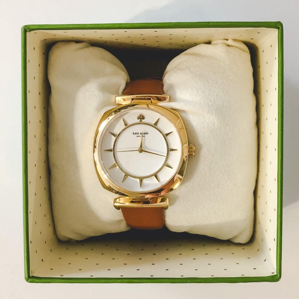 NIB Kate Spade Womens Barrow Luggage Leather Watch